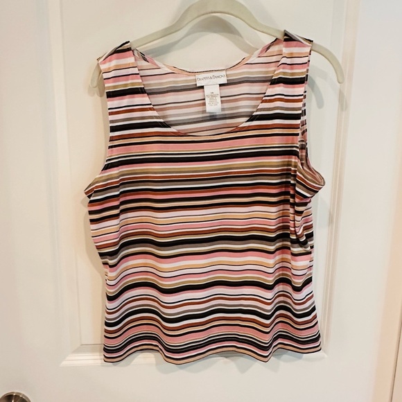 Pink and Black Striped Tank Top with Rounded Neckline - Picture 1 of 2
